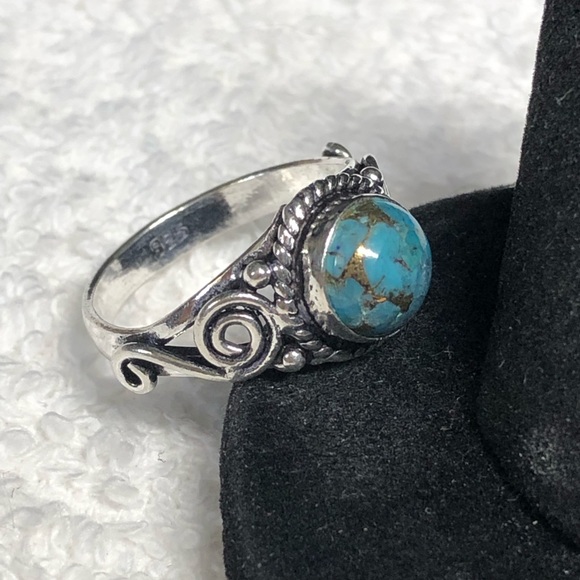 💍💕Blue turquoise with copper veining sterling ring-stamped 925 -8 - Picture 6 of 9